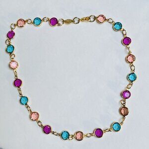 Rafaelian Austrian USA Crystal Necklace Pastel Open Bezel Gold 16 in Signed